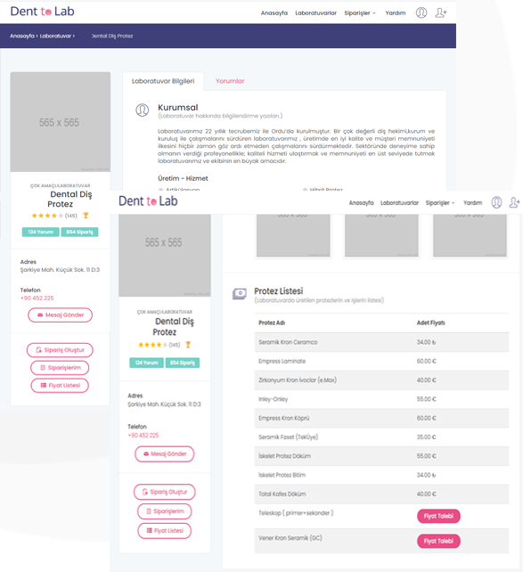 Dent to lab protez siparişi